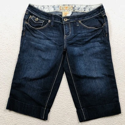 Pantalones Cortos de Jean YMI Denim Mujer 5 Azul Elastizado Puños Bermudas Bigotes Solapa Bolsillo Foto 1 de 4