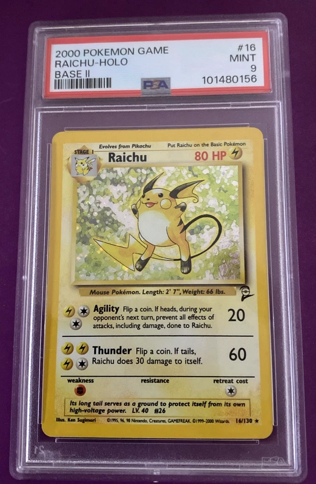 2000 Pokemon Base Set 2 #16/130 Raichu Holo Rare PSA 9 Mint - Image 1 of 2