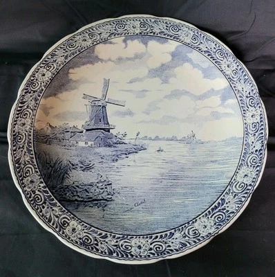 ASSIETTE MURALE FAÏENCE DE " DELFT " -- Décor PAYSAGE MOULIN  -- Dim 39,5 cm - Photo 1/4