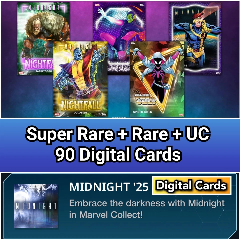 Topps Marvel Collect Midnight '25 Super Rare+Rare+UC 90 Cards - Image 1 of 1