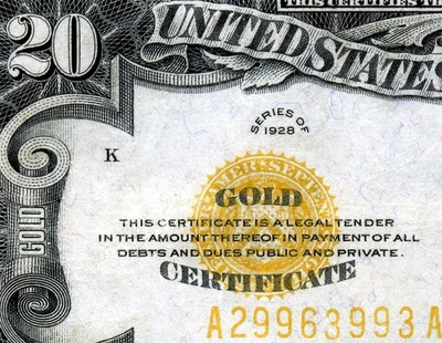 HGR SATURDAY 1928 $20 Gold Certificate ((High Demand GOLD)) HIGH GRADE - Image 1 of 3