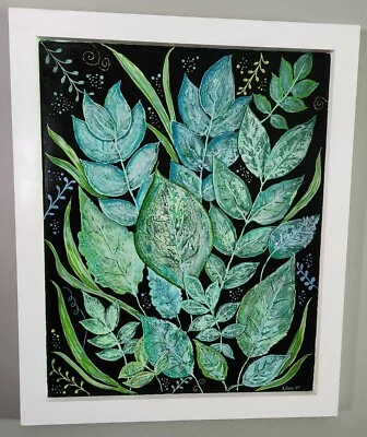 Botanical Wall Art Boho Abstract Hand Painted Wood Framed Original Artist Nature - Image 1 of 4