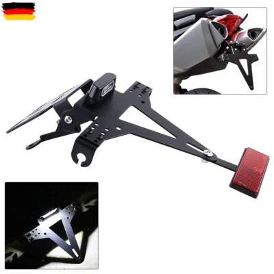 Einstellbar Motorrad Kennzeichenhalter Nummernschildhalter mit LED Rücklicht DHL - Bild 1 von 4