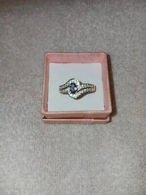 Anillo by-pass tamaño 7 pequeño platino sobre esterlina pavo real tanzanita 6x4 mm (737) Foto 1 de 4