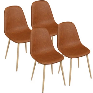 4PCS PU Leather Dining Chairs with Metal Legs for Dining Room Bedroom Brown - Picture 1 of 24