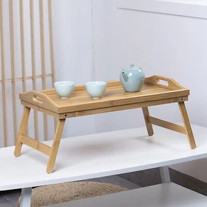 Bandeja de bambú ecológica cama portátil con patas plegables almacenamiento multifuncional - Imagen 1 de 9