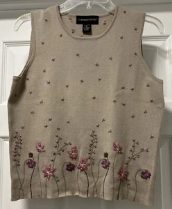 classiques entier sweater sleeveless embrodered flower size M 100% cotton - Picture 1 of 5