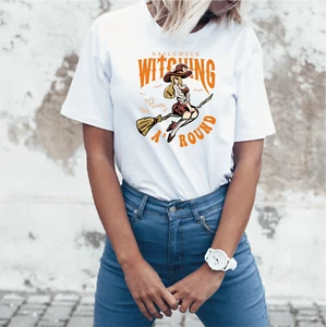 Halloween Frauen Geschenk Witching A' Round Shirt Kurzarm 100% Baumwolle - Bild 1 von 10