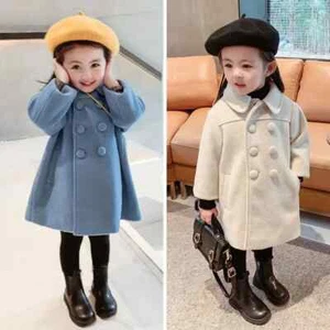 Double Breasted Girls Woolen Winter Trench Coat 2-6Yrs Kids Outerwear Birthday - Picture 1 of 22
