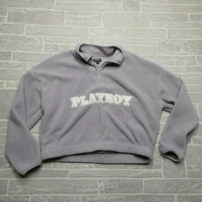 Suéter Playboy X Pacsun Sherpa Mujer L Púrpura Pálido 1/4 Cremallera Bordado Recortado Foto 1 de 4