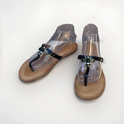 "Sandalias de tanga Antonio Melani Bee negras con correas de cuero suela 10"" aprox 8,5 para mujer" Foto 1 de 4