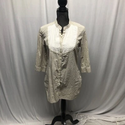 Maurices Tunic Womens  Size Large Lightweight Cotton Beige White Striped Top Foto 1 de 4
