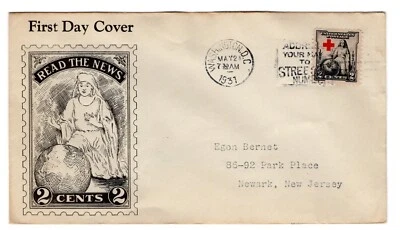 #702 Red Cross 1931 First Day Cover  - Planty #4a Roessler Black - Image 1 of 2
