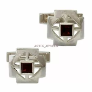 Naturale Granato Gemma Con 925 Argento Sterling Gemelli #2215 - Foto 1 di 3