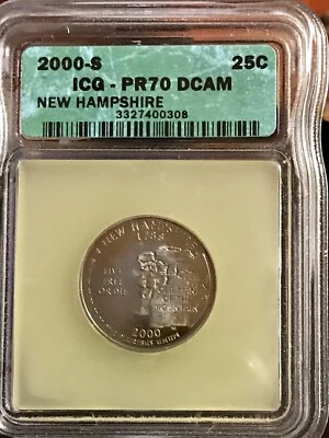 2000 S 25C New Hampshire State Quarter PR70DCAM ICG - Image 1 of 2