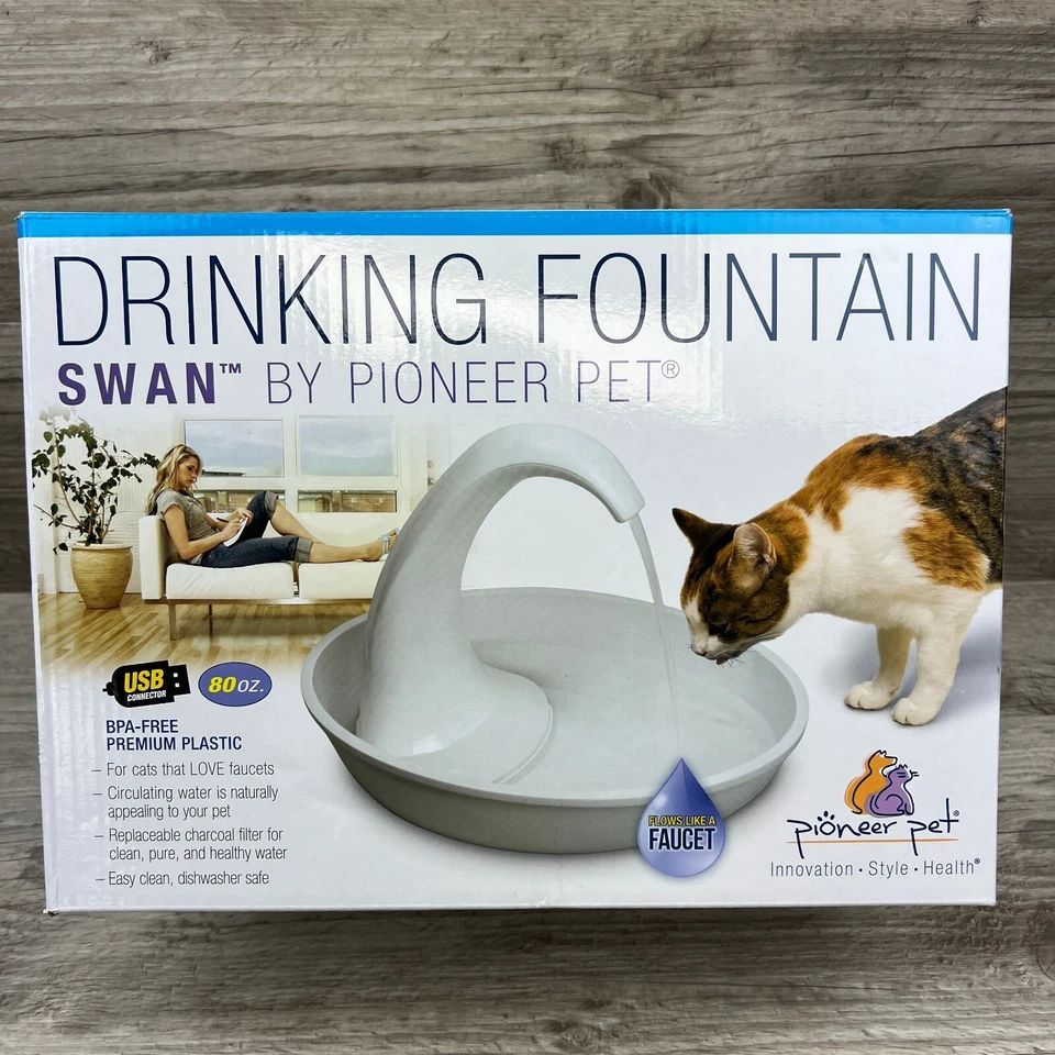 Pioneer Pet Swan Drinking Fountain 80oz Water 80 Ounces White Plastic