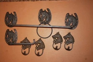 (7) Vintage Look Equestrian Bathroom Decor Cast Iron Towel Bar Rack TP Holder - Picture 1 of 12