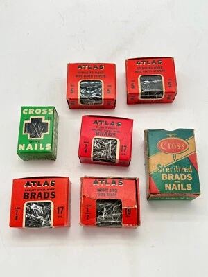 Vintage Cross Atlas Sterilized Steel Brads Nails & Blued Wire Cloth Staples Lot - Image 1 of 4