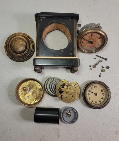 VINTAGE SMALL INTERESTING ALARM CLOCK LOT WOOD FRANCE & NEW HAVEN CLOCK CO C256 Cover
