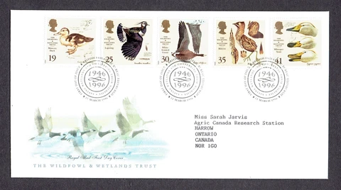 Great Britain - 1996 - The Wildfowl & Wetlands Trust, Scott# 1653-57, Combo Cover