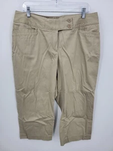 Lane Bryant Pants Womens 14 Tan Cropped Casual Chino Pockets Twill Lagenlook - Picture 1 of 7