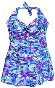 Nuovo costume da bagno retrò da donna taglia plus NWSC 18 20 22 24 W viola floreale - Foto 1 di 2