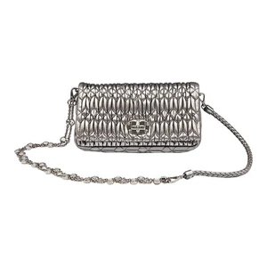 Miu Miu Chrome Crystal Nappa Leather Cloque Flap Bag 5BD417 143036721 - Picture 1 of 9