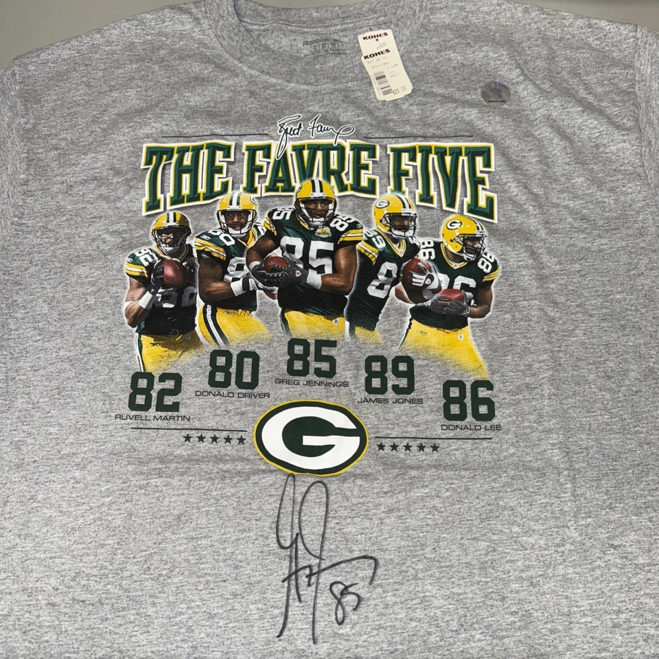 GREEN BAY PACKERS The Favre Five T-SHIRT XL NOS TAGS GREG JENNINGS SIGNED NFL - Image 1 of 4