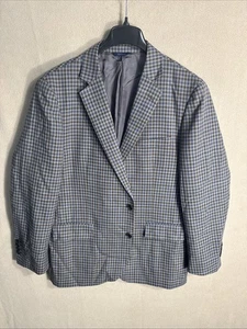 Brooks Brothers 46R Regent Fit Gingham Check Blue Gray Brown Wool Unstructured - Picture 1 of 15