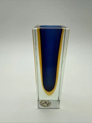 Florero de cristal de Murano Vetri Murano Sommerso técnica faceta Italia Foto 1 de 4