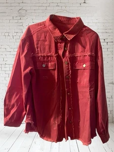 Womens Denim Shirt Jacket Plus Size 2XL Pink Button Up New - Picture 1 of 9