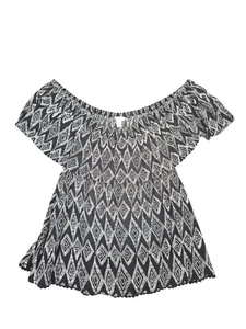 Aeropostale Shirt Damen Medium schwarz weiß schulterfrei Bauern Boho Geo Print - Bild 1 von 5