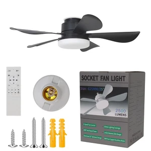 25" Socket Fan Light with Remote(E26/E27)-66W 3 Colors 3000-6500K Socket Bree... - Picture 1 of 7