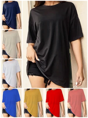SASSY STYLE WOMENS LADIES ROUND NECK SHORT SLEEVE CASUAL LOOSE LONG T-SHIRT UK 8-26