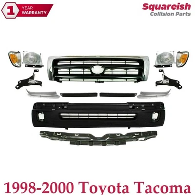 Kit de cubierta de parachoques delantero + rejilla cromada con luces para Toyota Tacoma 1998-2000 Foto 1 de 4