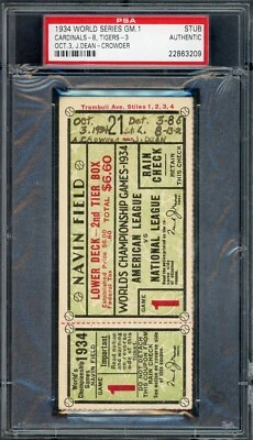1934 World Series Ticket St Louis Cardinals Detroit Tigers Dean PSA ***Game 1*** - Image 1 of 2