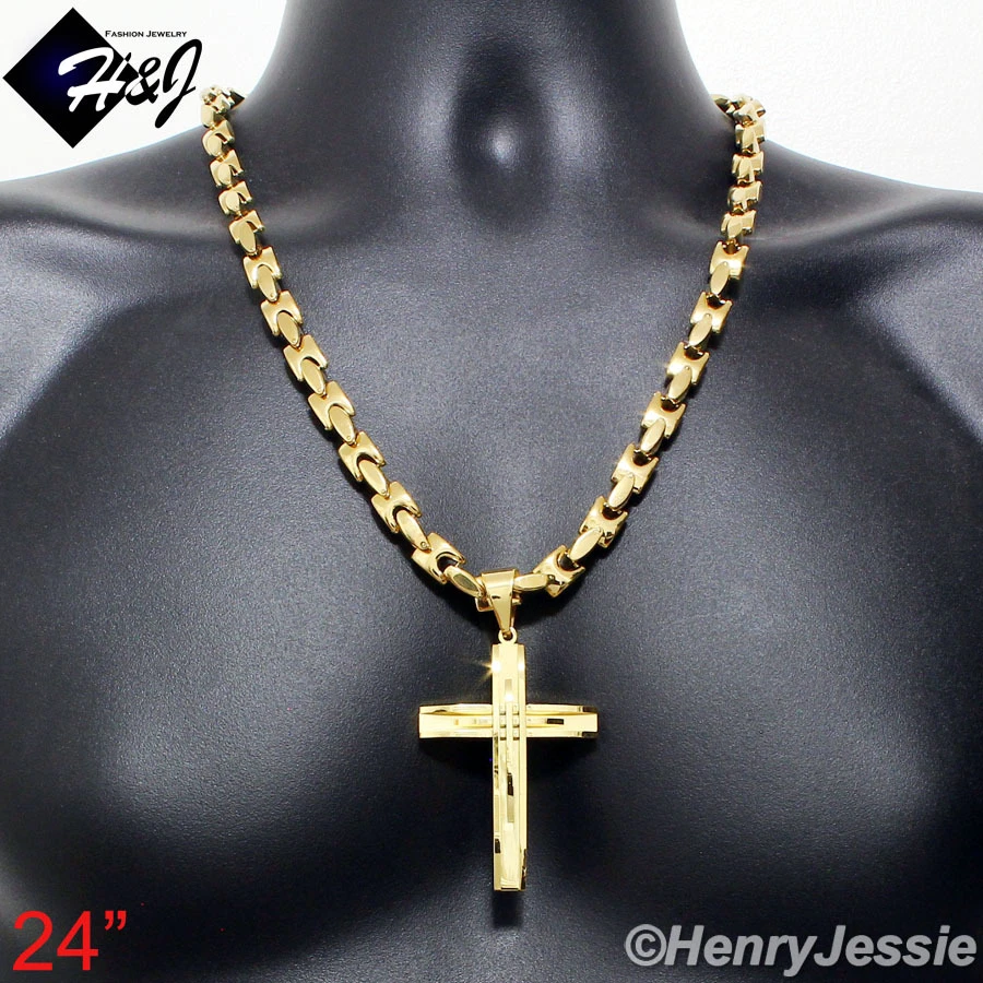 18 «-40» мужчин из нержавеющей стали 8 мм позолоченный блокировки кости цепочка крест подвеска * A - Изображение 1 из 4
