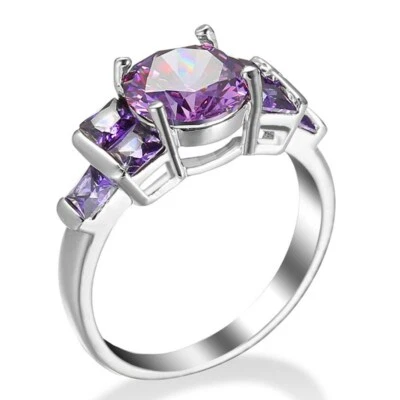 Exquisito anillo púrpura para mujer AAA circonita cúbica relleno de oro blanco regalo de boda talla 6-10 Foto 1 de 4