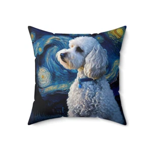 Starry Night Poodle Dog 1 Spun Polyester Square Throw Pillow Cover Cusion Set - Picture 1 of 10