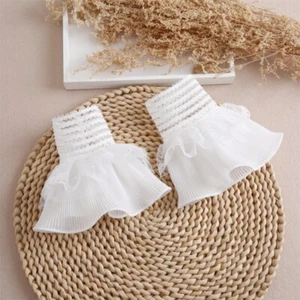 1 Pair Lace False Sleeves Wrist Cuffs Layered Ruffle Detachable Fake White Fairy - Picture 1 of 9