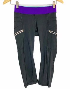 Ivivva By Lululemon Girls 10 Leggings Crops Pockets Black Gymnastics Run - Picture 1 of 8