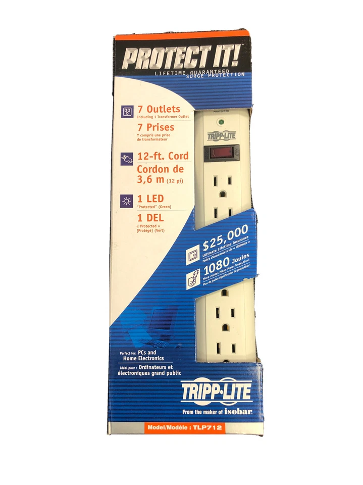 NEW Tripp-Lite TLP712, 12-ft Cord, 1 LED, 7 Outlet Surge Protectors - Image 1 of 4