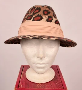 Men's VTG 70s Beige & Red Leopard Print Fedora Sz S 1970s Hat Harcfield Disco - Picture 1 of 7