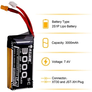 7,4 V 3000mAh XT30-Stecker 2S Lipo Akku für RadioMaster TX16S Transmitter Sender - Bild 1 von 7