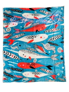 Animal Red & White Narwhals Ocean Soft Cozy Fleece Throw Blanket 50 x 60 in. A - Picture 1 of 3
