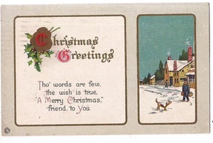 Delivery MAN and DOG Chimney Smoke CHRISTMAS GREETING Friend Postcard DB 1920 - Picture 1 of 2