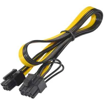 8PCS 27" Quality 6pin to 8Pin (6+2Pin) PCI-E Cable 18AWG Yellow & Black - Image 1 of 2