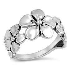 .925 Sterling Silver Plumeria Hawaiian Flower Promise Ring Size 3 to 14