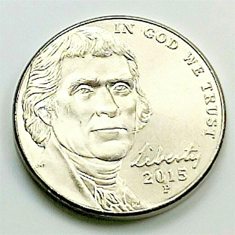 2015 P Jefferson Nickel -  BU Coin Pulled From OBW Roll Cover