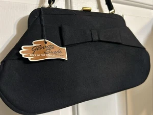 Ladies Vintage Black Purse, Glovette Suede Trade Mark, With Tag - Picture 1 of 9